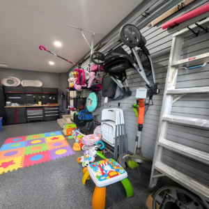 PVC slatwall system in garage and retail space