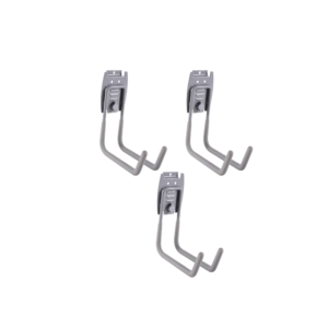 Big J hook mounted on MR SLAT slatwall holding large tools in garage