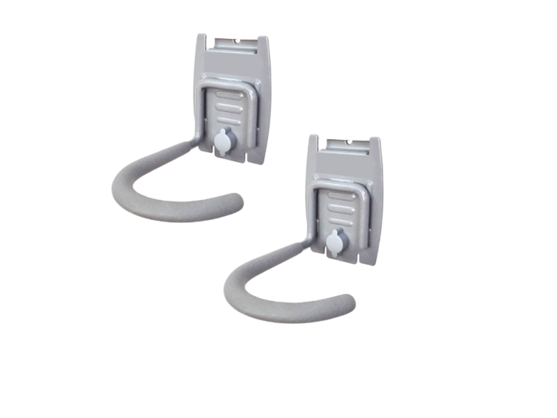 2-pack bike hooks for easy wall storage. Strong steel construction keeps bikes secure and garages organized.