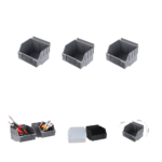 Plastic small parts storage bins on MR SLAT slatwall in multiple colors